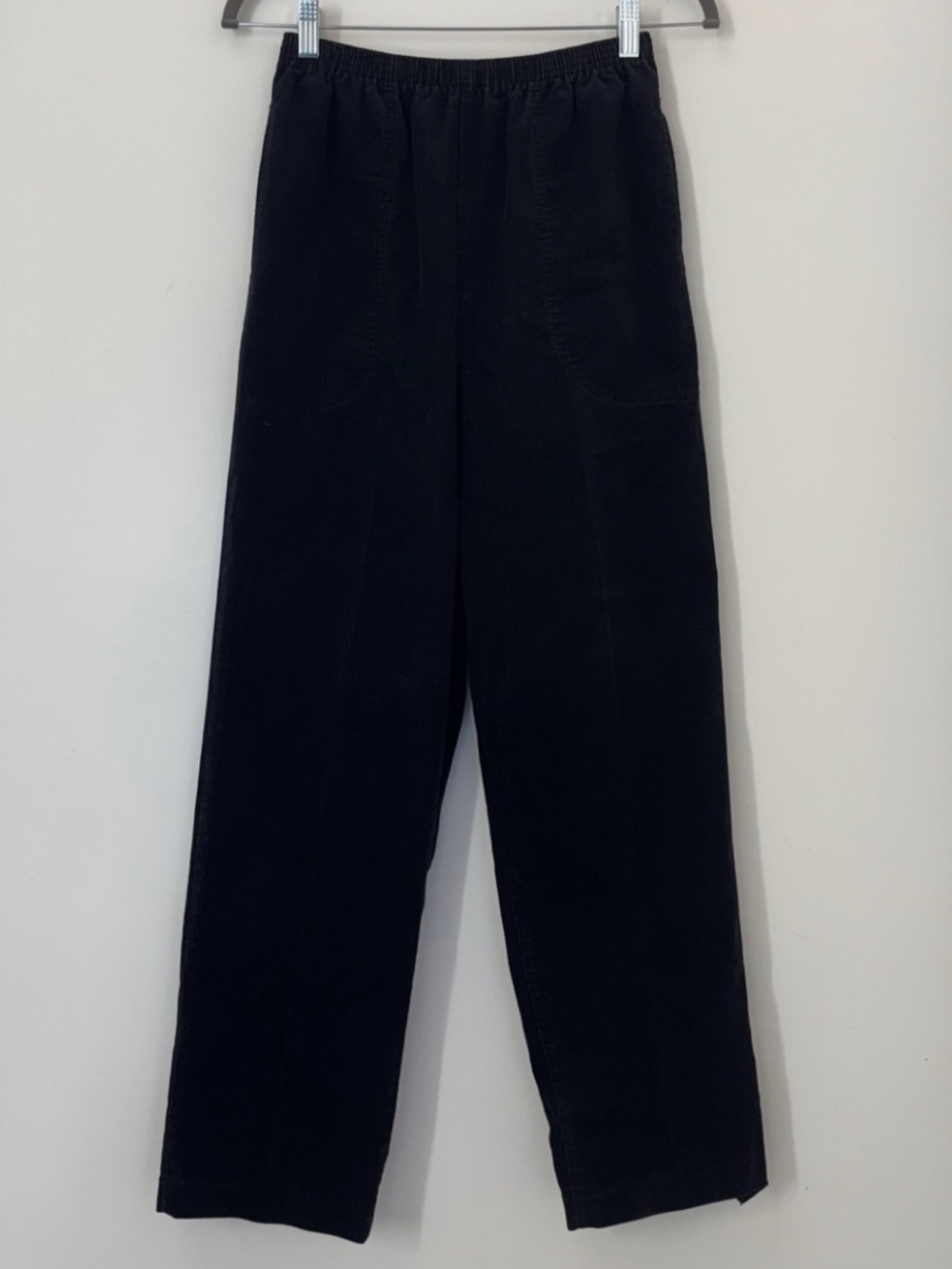 Vintage Black Corduroy Pull-On Elastic Waist Pants High-Rise Tapered Leg Women 8